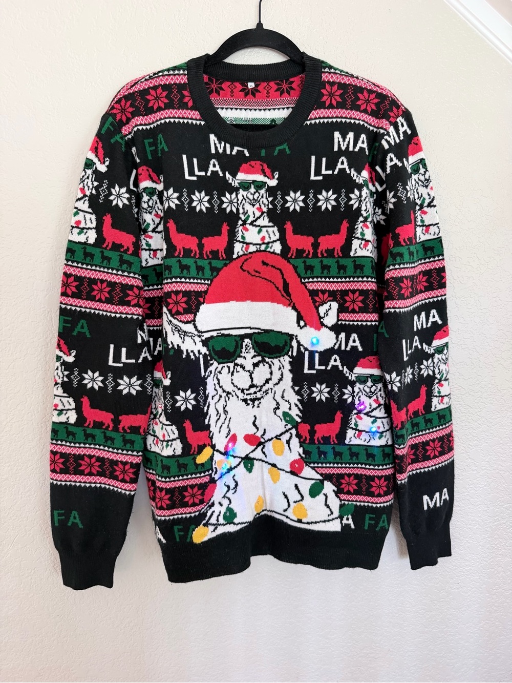 "Fa La La Llama" Light-Up Ugly Christmas Sweater - LED Lights - Size XL